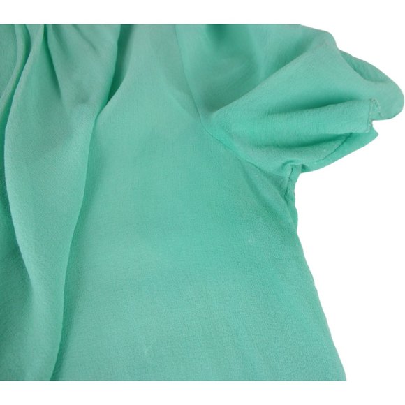 t. babaton Silk Crepe Blouse XS Mint Green Short Sleeve V Neck Ruffle CA270 - Picture 11 of 14